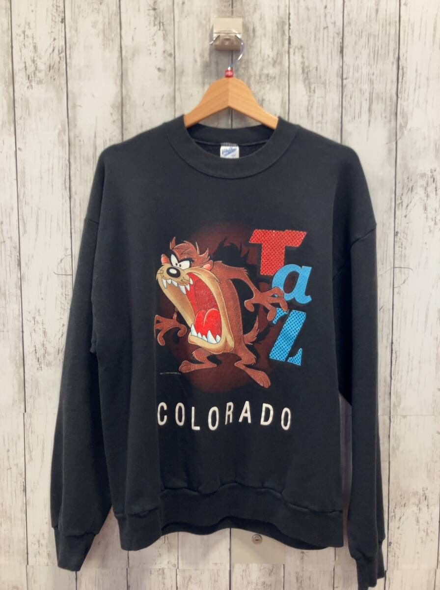 【最新作】 VELVASHEEN ベルバシーン スウェット 90s 1994s ブラック ダズマニアンデビル COLORADO トレーナー・スウェット