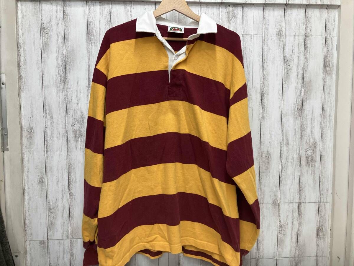 BARBARIAN ラガーシャツ バーガンディ イエロー 長袖シャツ