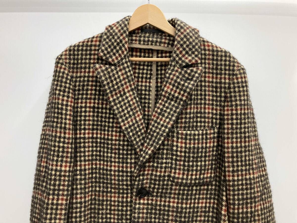 TOMORROWLAND ケープコート 38 千鳥格子 ウール100％ フード付 TOMORROWLAND トゥモローランド ウールコート 千鳥格子 ブラウン M