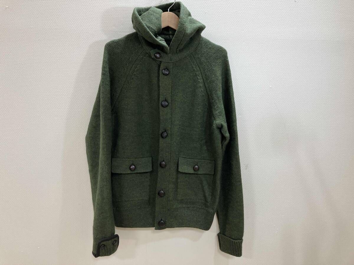 BARBOUR バブアー フーデッド前開きニットアウター 前開きニットパーカー 前開きニットアウター カーキグリーン M 冬