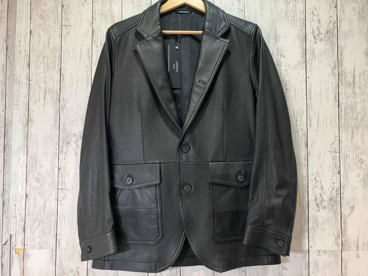 JOSEPH HOMME ジョセフオム ライトゴートシュリンクレザージャケット テーラードジャケット ブラック サイズ46