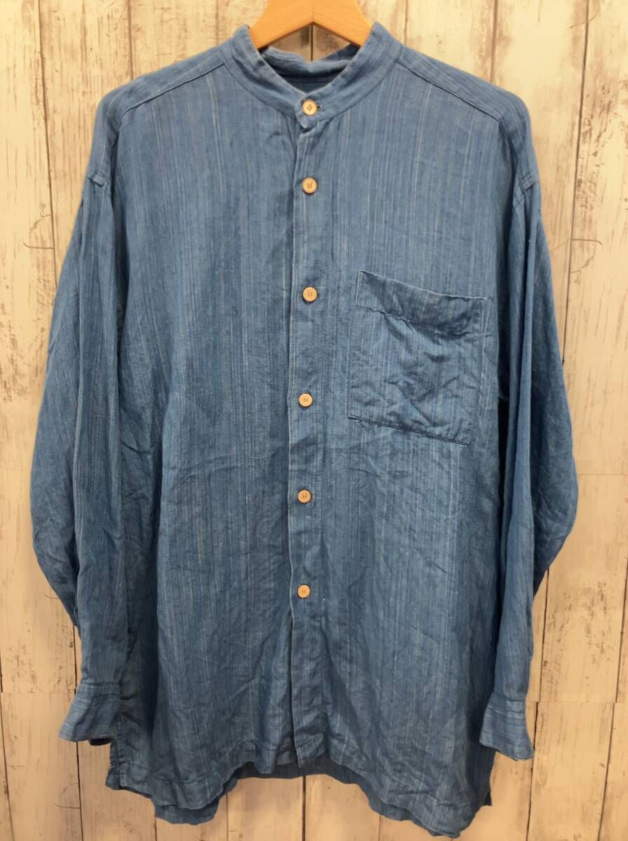 ISSEY MIYAKE ｲｯｾｲﾐﾔｹ 長袖シャツ ブルー バンドカラー IM MIYAKE