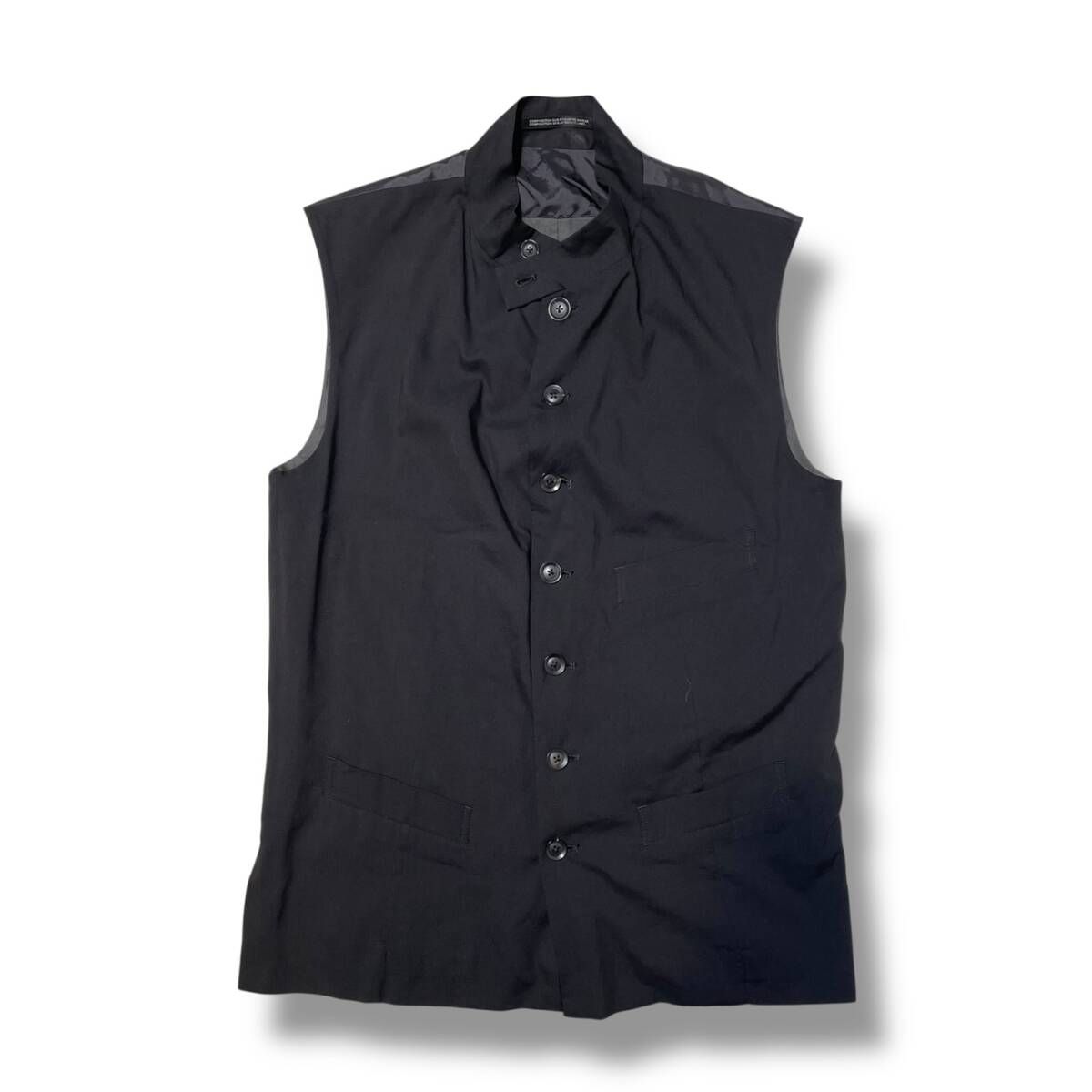 ヨウジヤマモトプールオム ブラック ベスト 19ss YOHJI YAMAMOTO POUR HOMMEスタンドカラーベストA ブラック