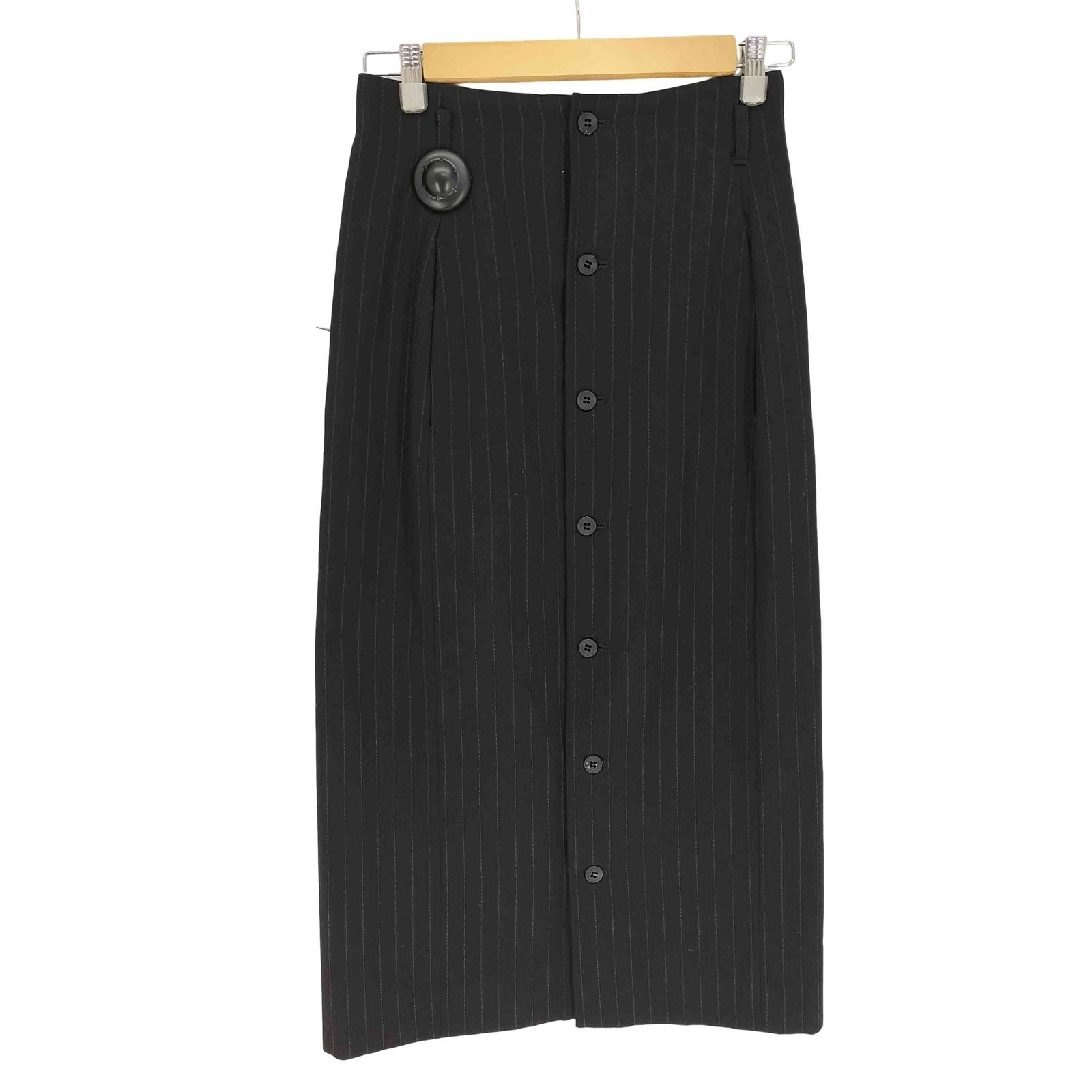 ワイズ Ys 80 S 初期タグ チョークストライプ コンシール ポケット センター ボタン ウール フ スカート レディース 表記無