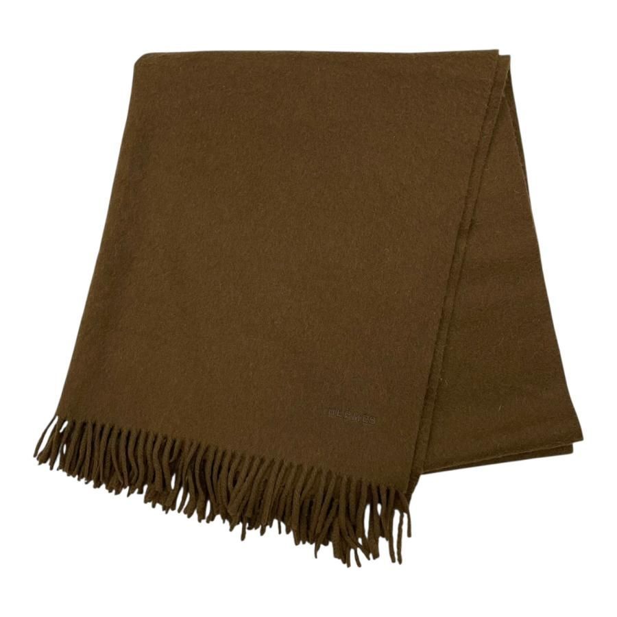 ☆EM4834 エルメス マフラー フリンジ カシミヤ ロゴ ブラウン HERMES