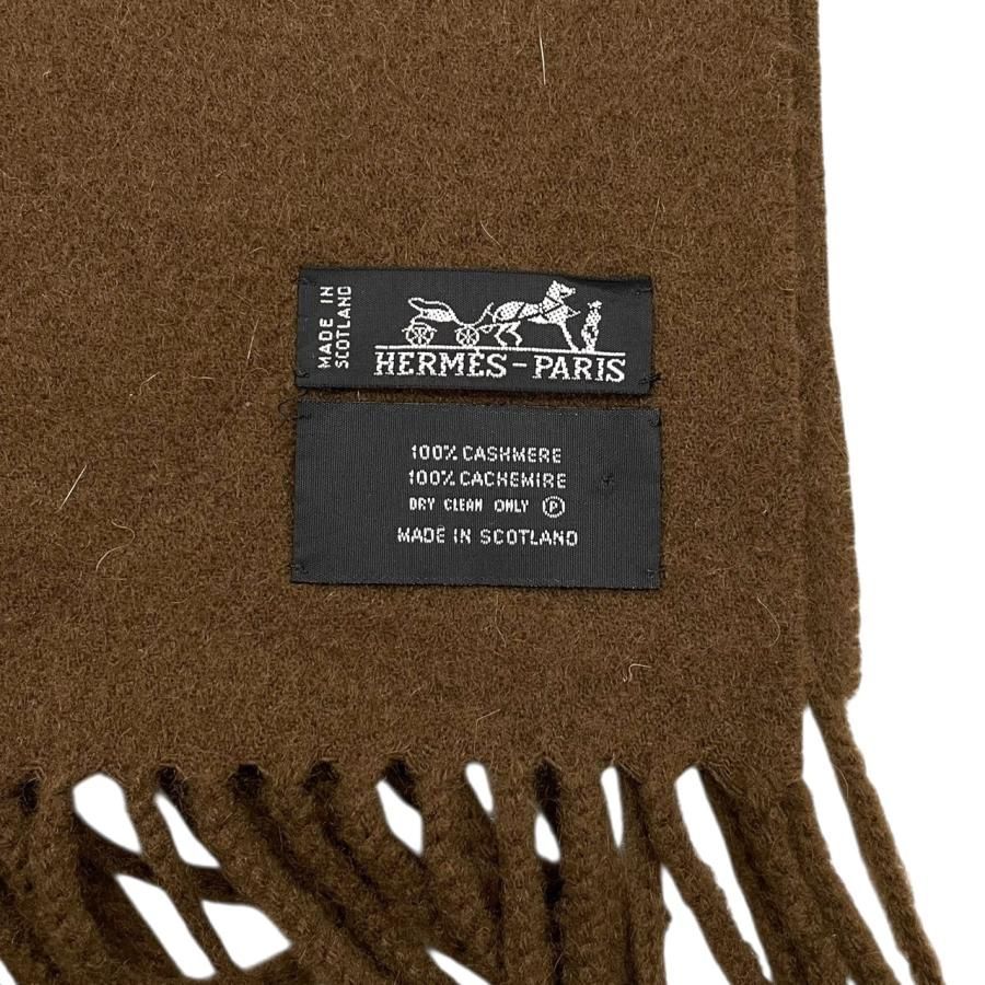 ☆EM4834 エルメス マフラー フリンジ カシミヤ ロゴ ブラウン HERMES