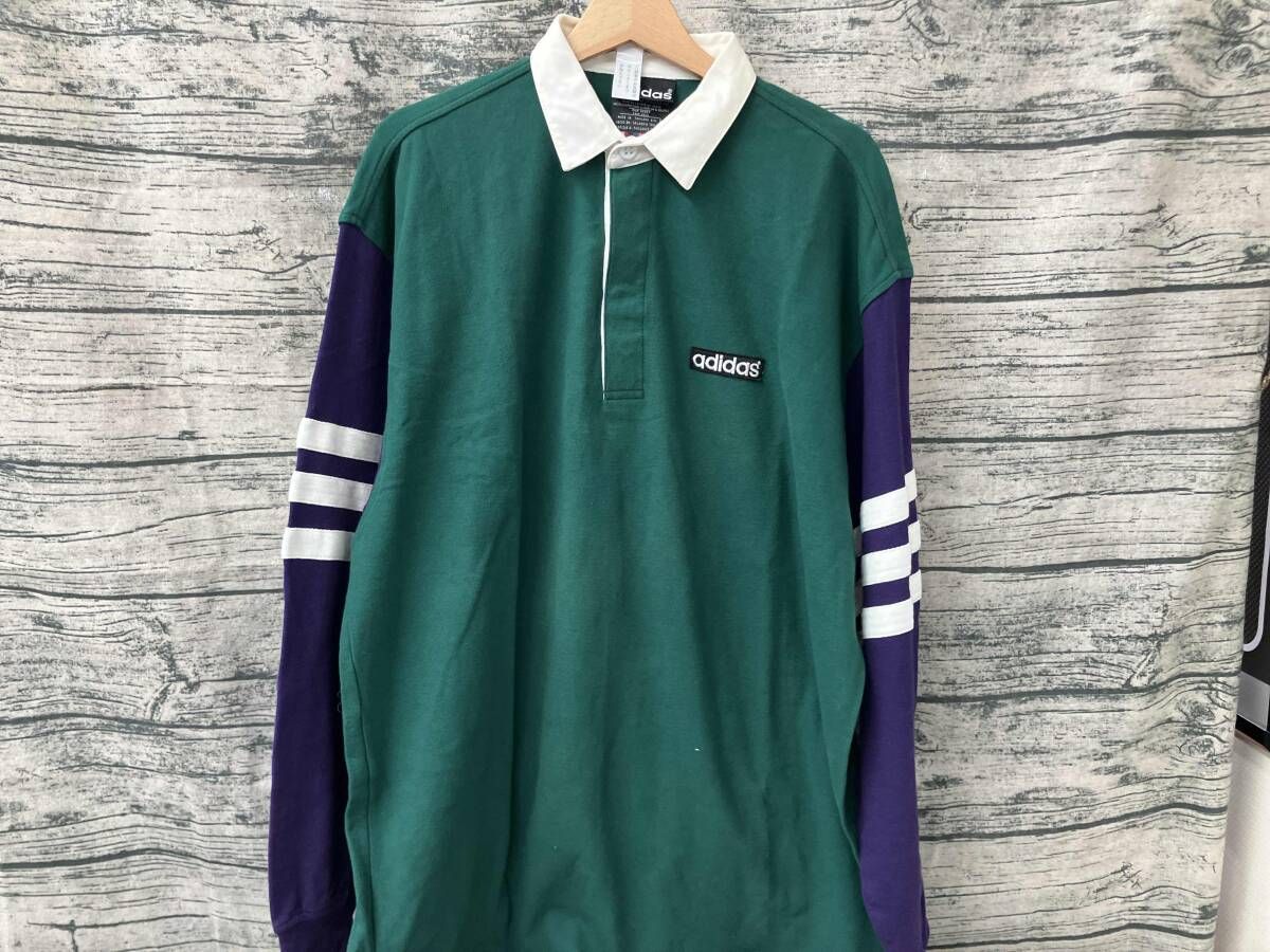 adidas 長袖ポロシャツ ラガーシャツ Lサイ90's 万国旗タグ 古着