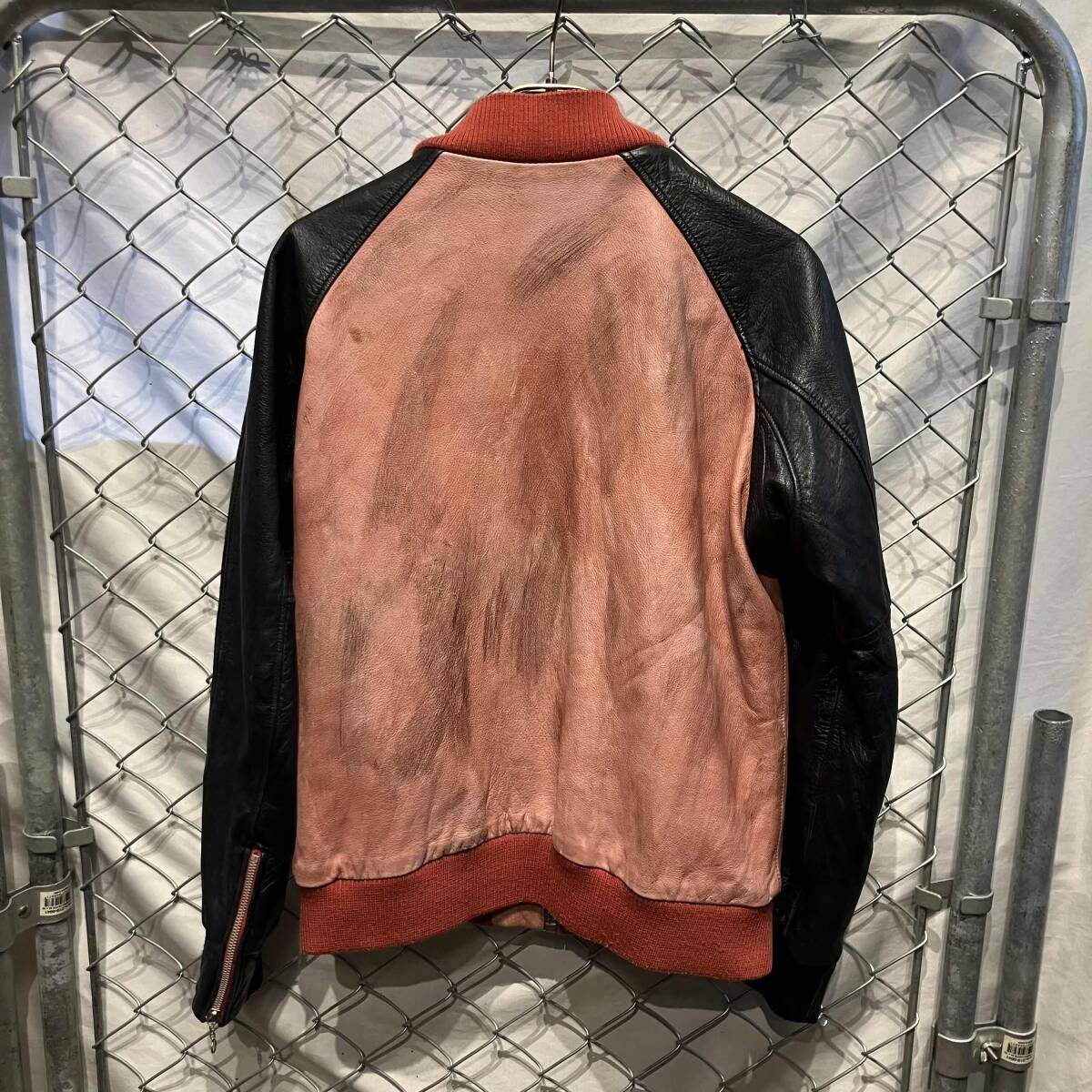 SCHOTT レザージャケット エイジング加工 裏地チェック size M レッド