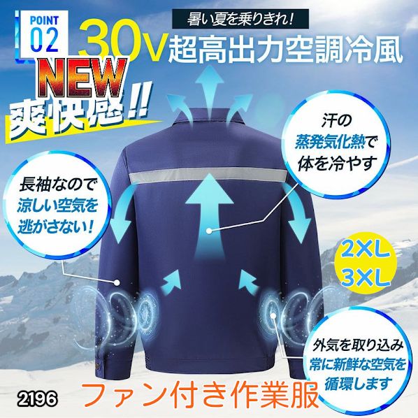 2196 空調ウェア ブルー 2XL 3XL ファン付き 作業服 冷却服 空調作業服