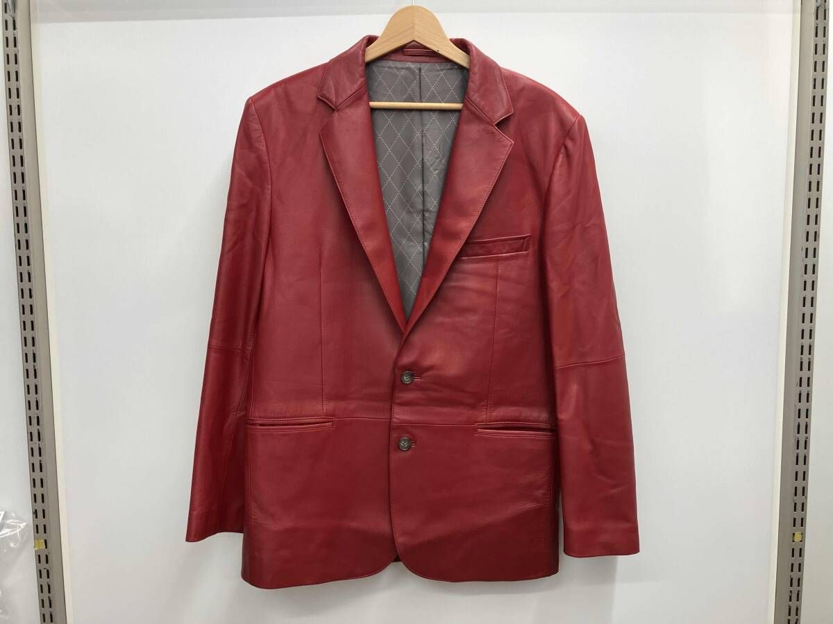 BARASSI バラシ レザーテーラードジャケット レッド サイズ48 