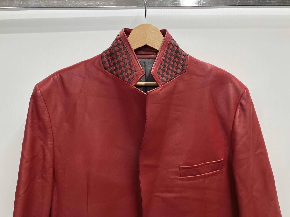BARASSI バラシ レザーテーラードジャケット レッド サイズ48 