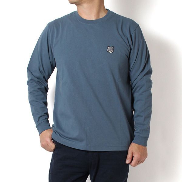 25 AWモデル メゾン キツネ MAISON KITSUNE メンズ フォックス ヘッド 長袖Tシャツ 0380 SEINE BLUE 2025 26 AW m tops