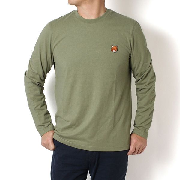 25 AWモデル メゾン キツネ MAISON KITSUNE メンズ フォックス ヘッド 長袖Tシャツ P 131 LAUREL GREEN 2025 26 AW m tops