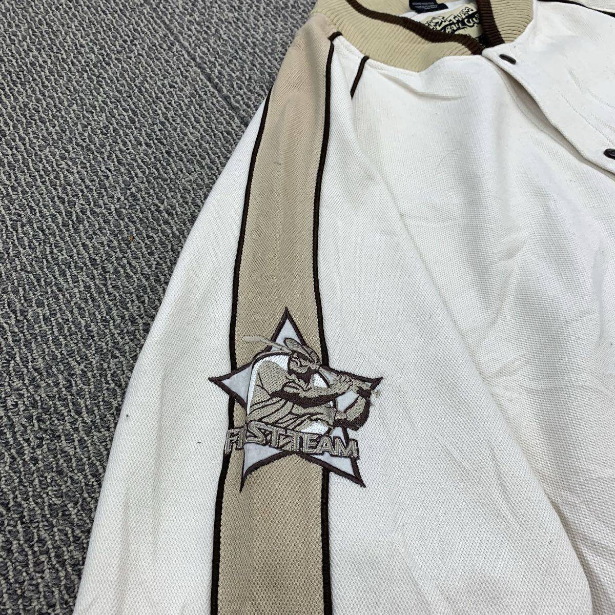 raw blue スタジアムジャケット 3XL オフホワイト ベージュ ローブルー 