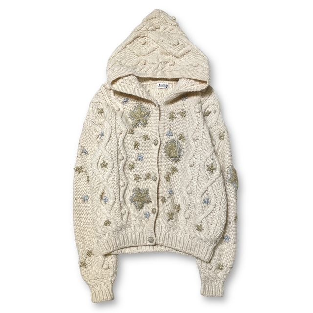 80 s I ISSEY MIYAKE 長袖ニット 宇宙柄ニットパーカー Mサイズ ホワイト IS 14 KO 005 イッセイミヤケ