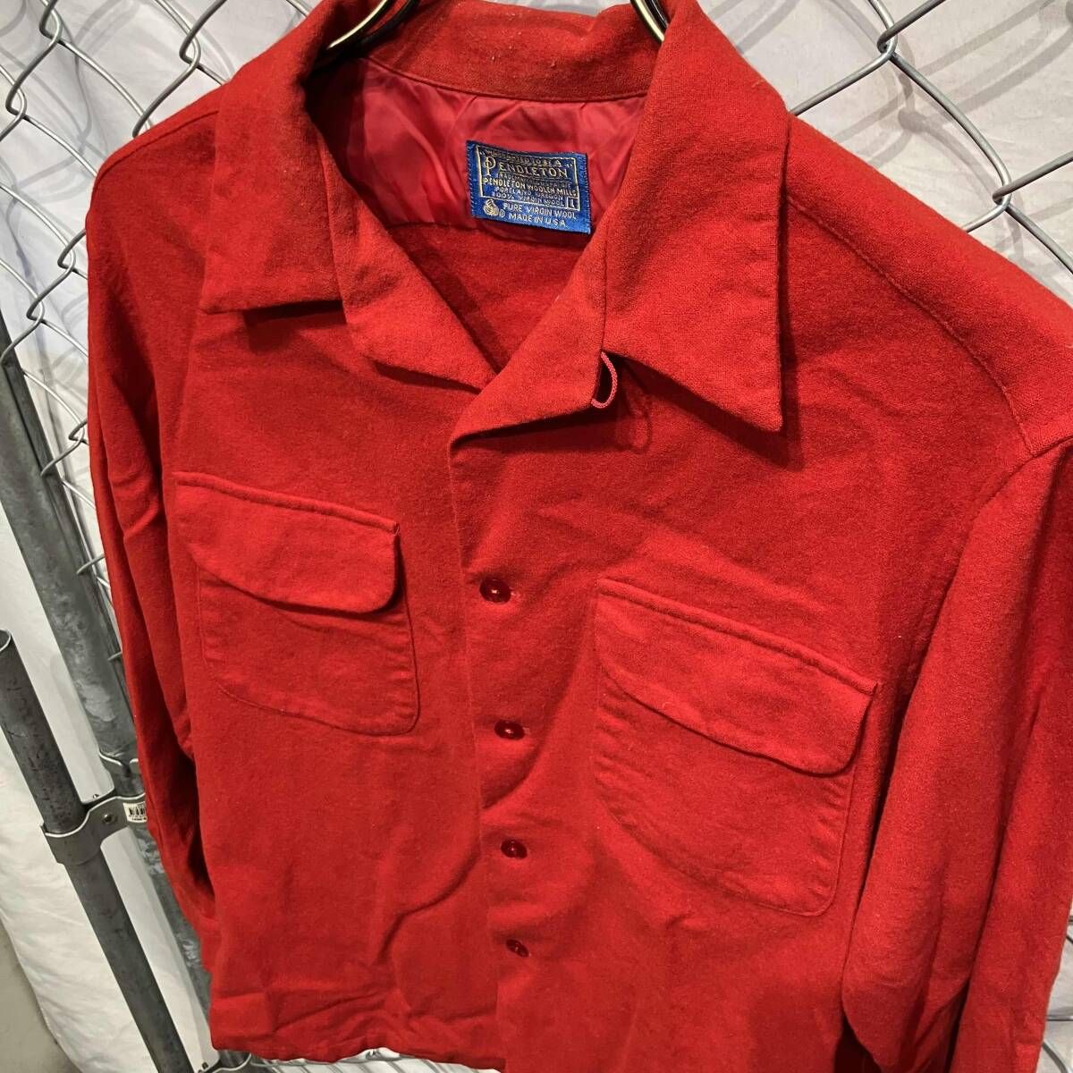 70s USA製 PENDLETON 開襟ボードシャツ size L レッド ペンドルトン