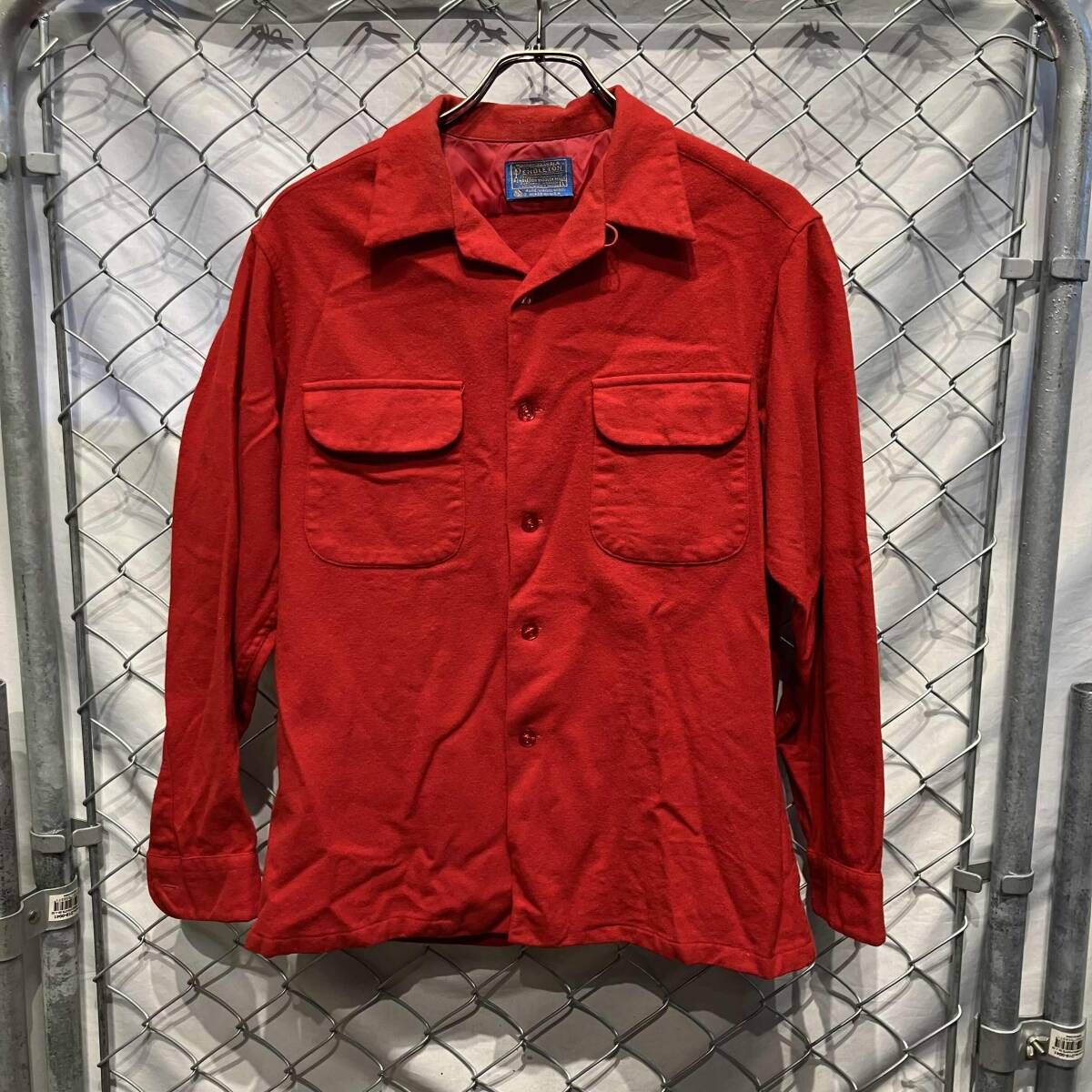 70s USA製 PENDLETON 開襟ボードシャツ size L レッド ペンドルトン