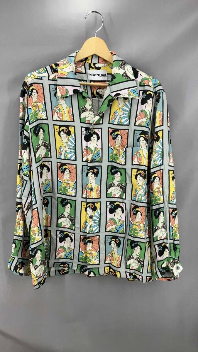 ☆ NEAT ALOHA ニートアロハ 総柄 長袖シャツ メンズ Mサイズ グレー
