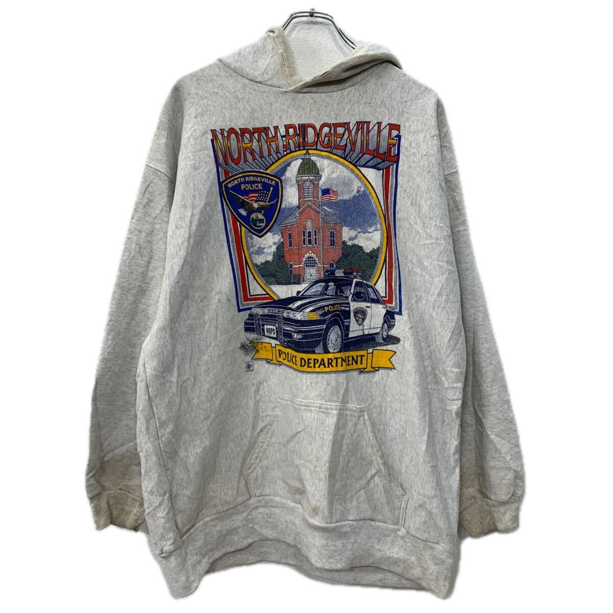 USA製 EXCL プリントスウェット パーカー XL ライトグレー マルチ