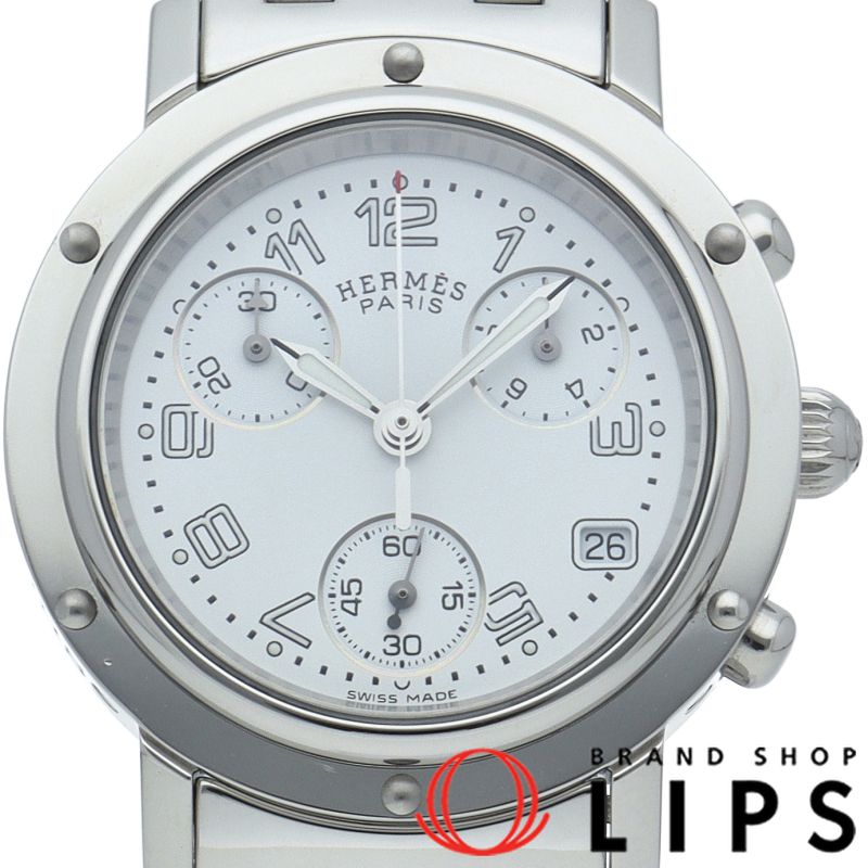 【HERMES】✨美品✨ クリッパー クロノグラフ レディース 腕時計 ホワイト エルメス クリッパー レディース時計 クロノグラフ CL1.310 箱 保証書
