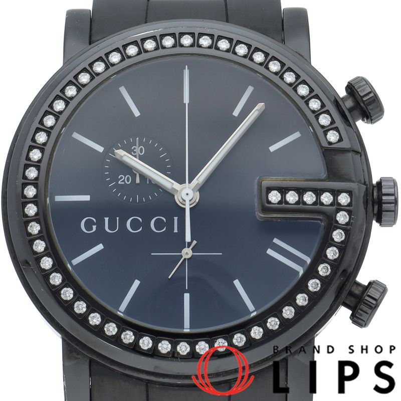 GUCCI　ダイヤ　ブラックシェル　時計 グッチ Gラウンド クロノグラフ ウォッチ ダイヤベゼル 101M/YA101340