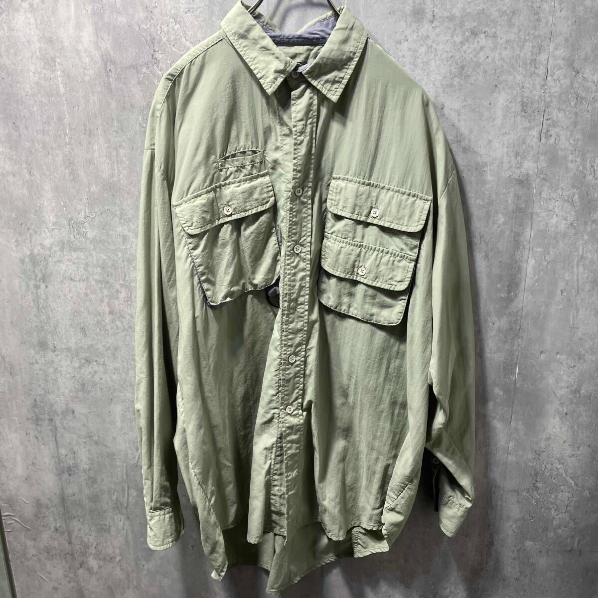 90s ORVIS 長袖シャツ ポケットシャツ XLサイズ グリーン オービス
