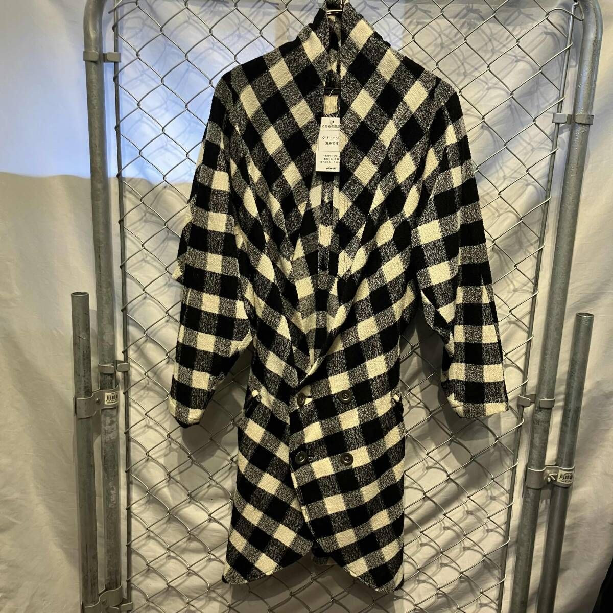 80s ISSEY MIYAKE 筆タグウールコート チェック ブラック M イッセイ