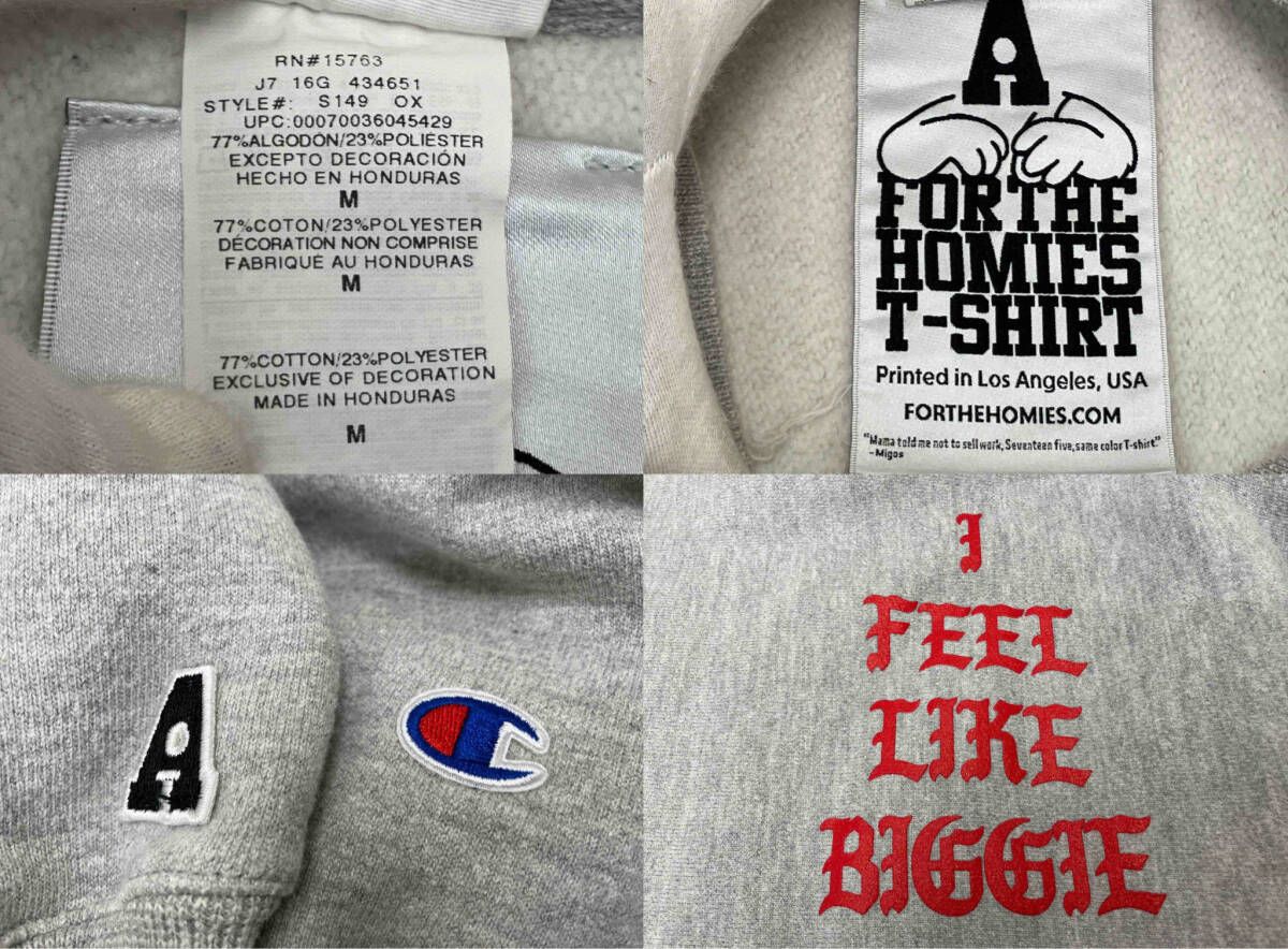 Champion × FOR THE HOMIES チャンピオン×フォーザフォーミーズ ロゴスウェット リバースウィーブ 裏起毛 サイズM グレー トレーナー スウェット トップス メンズ