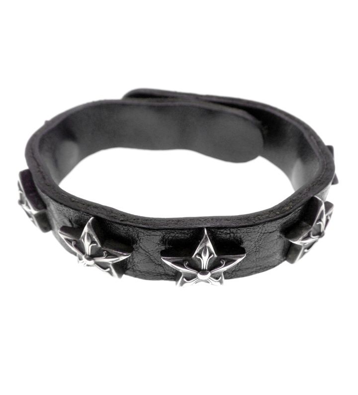 クロムハーツ CHROME HEARTS 2 BTN SNP クロスボール 2ボタン 2スナップ スター レザー ブレスレット s 5013