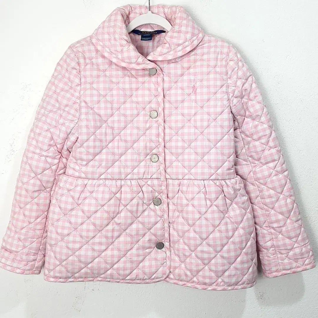 6歳 ポロ ピンク チェック キルティング ダウン