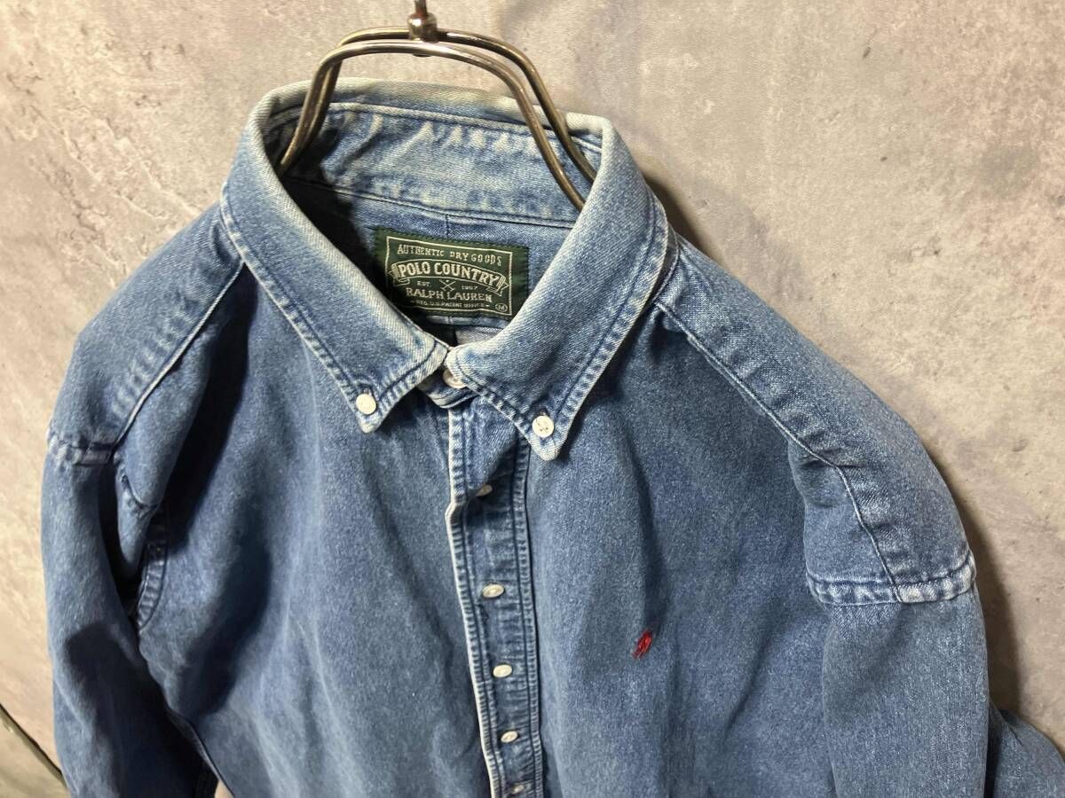 90s POLO COUNTRY RALPH LAUREN 刺繍ロゴデニムシャツ サイズM
