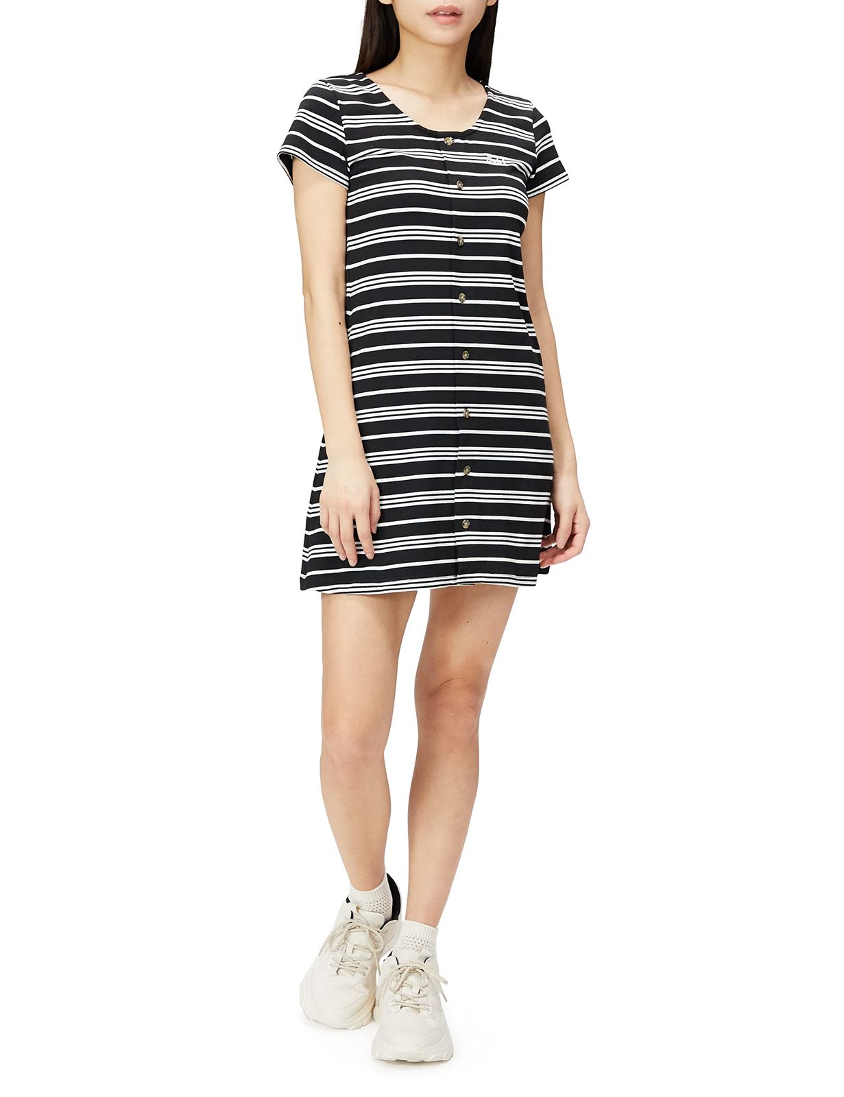 エックスガール カジュアルドレス STRIPED BUTTON DOWN DRESS レディース BLACK