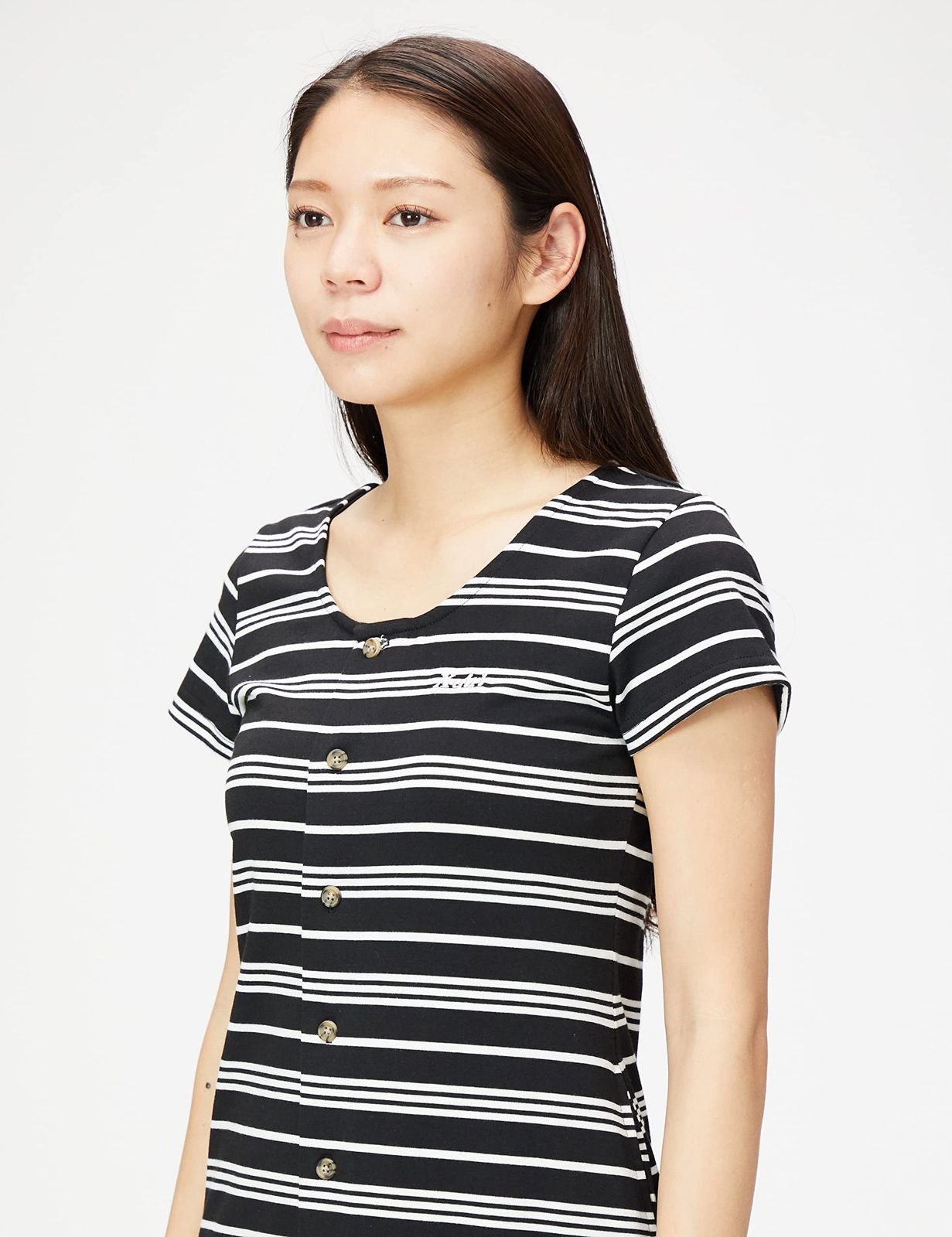 エックスガール カジュアルドレス STRIPED BUTTON DOWN DRESS レディース BLACK
