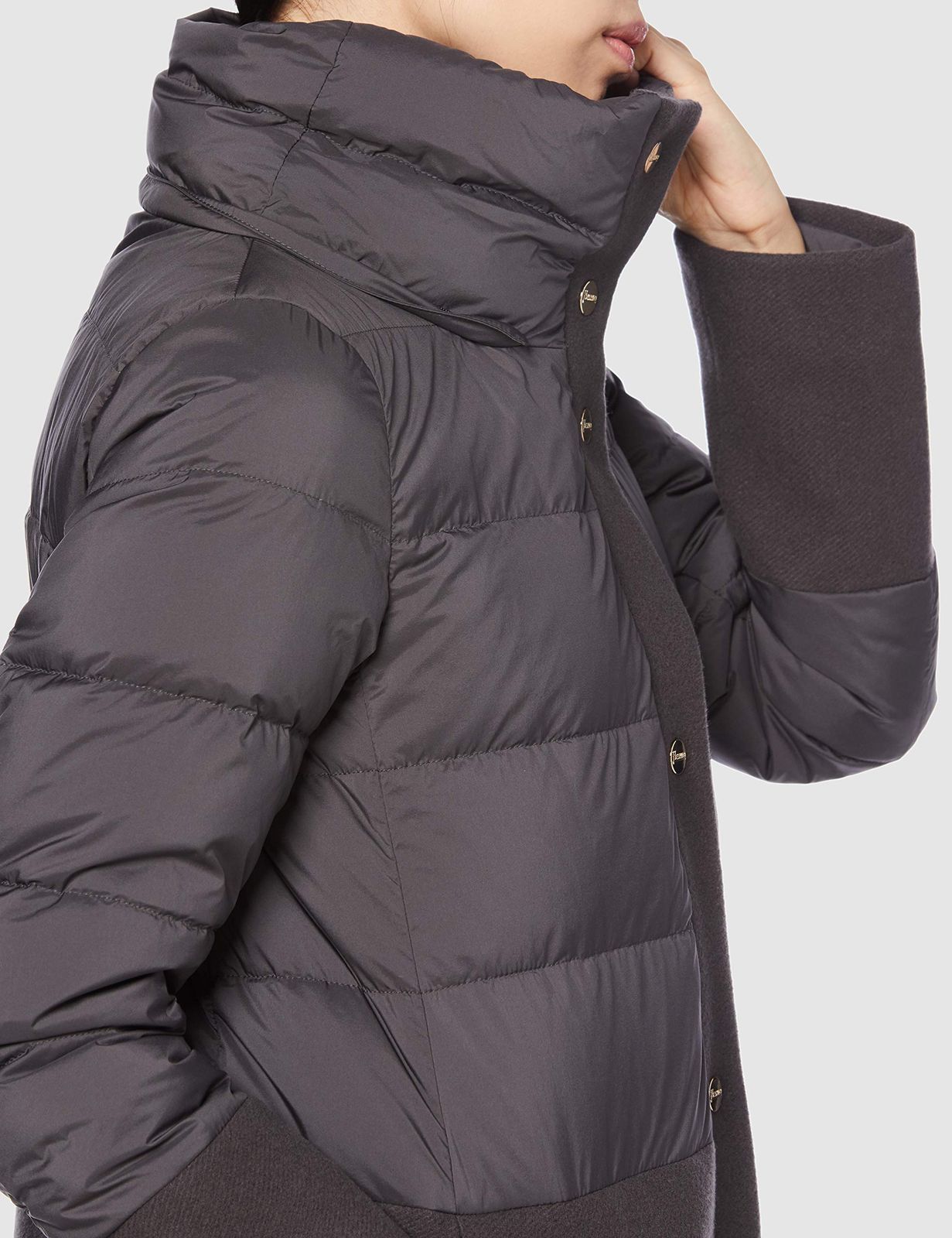  ヘルノ ウールメルトン×軽量ナイロン ツヤ無し 取り外し フード付 新型ハイブリッドダウンコート MAINライン PI 1199 D 9450 D.GREY レディース ダークグレー EU 42 日本サイズ9 号相当 その他 フェイスケア