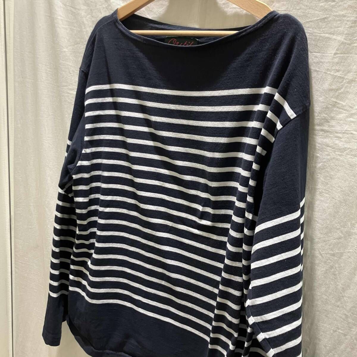 Outil フランス製 長袖 ボーダー バスクシャツ 白ネイビー outil 長袖Tシャツ バスクシャツ フランス製 ボーダー柄 ネイビー