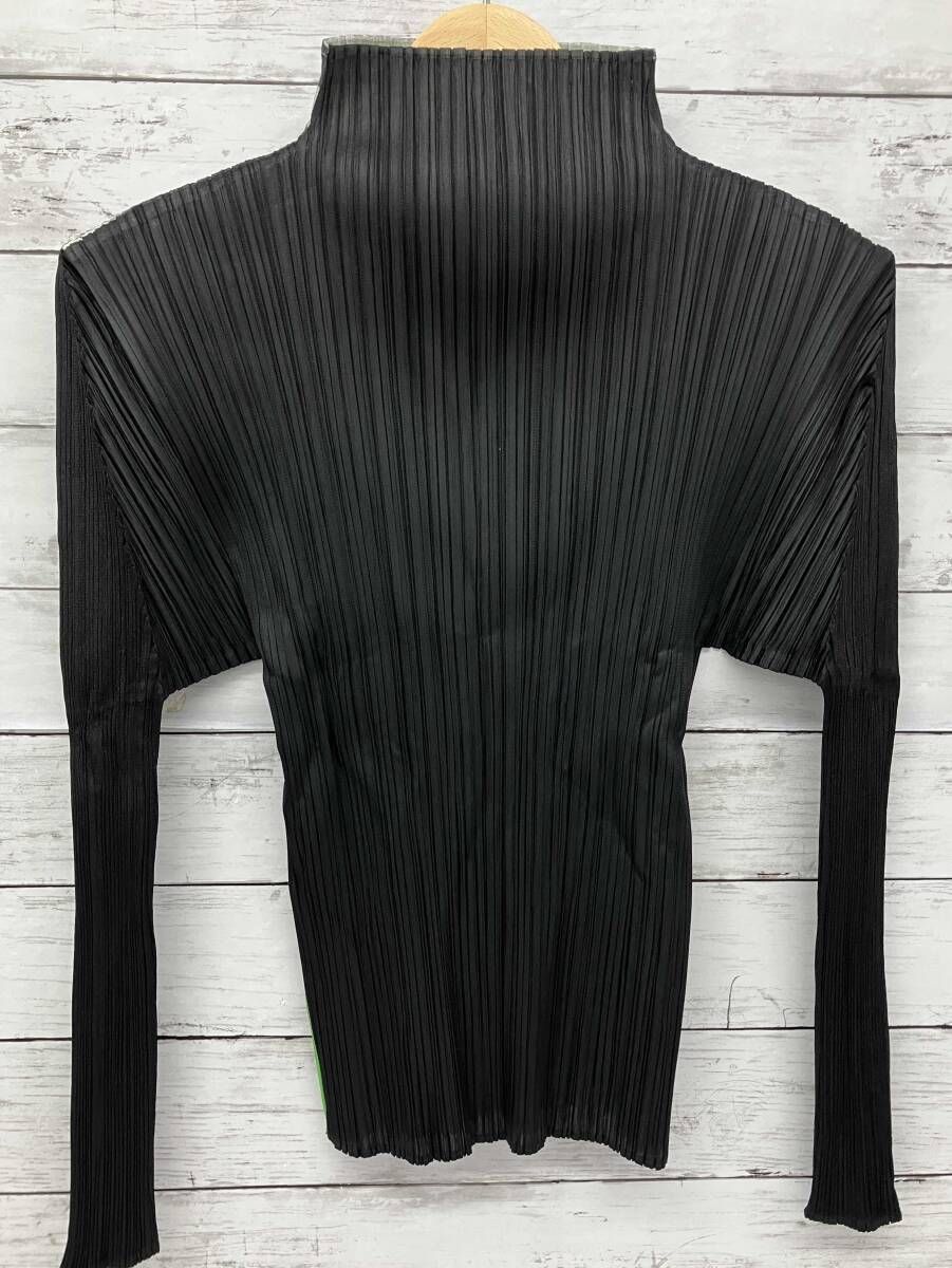 PLEATS PLEASE 長袖カットソー／Lサイズ／グリーン×ブラック／PP64