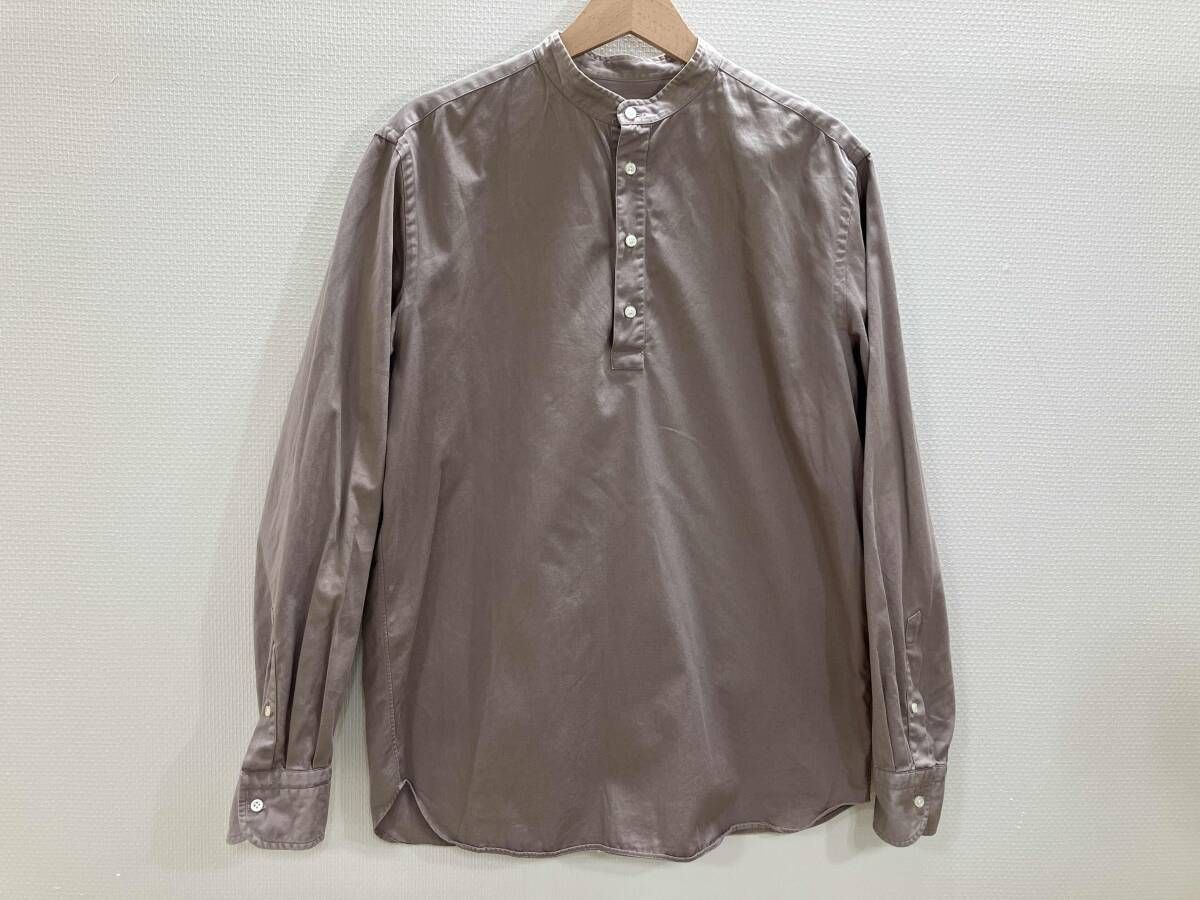 GUY ROVER プルオーバー長袖シャツ 被り襟なしシャツ プルオーバーシャツ カーキブラウン L 秋