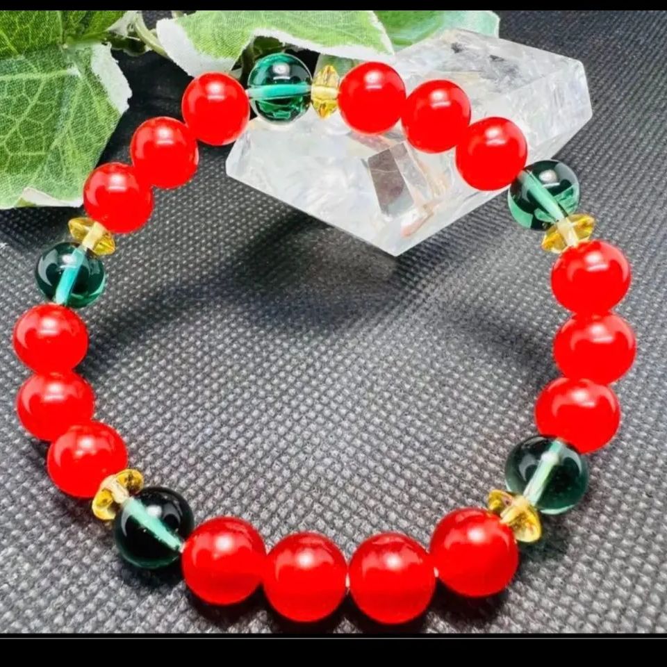 幸福呼ぶ奇石❣️緑水晶&秘紅石ブレスレット金運アップ 臨時收入