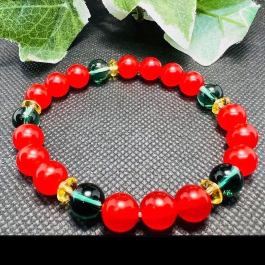 幸福呼ぶ奇石❣️緑水晶&秘紅石ブレスレット金運アップ 臨時收入