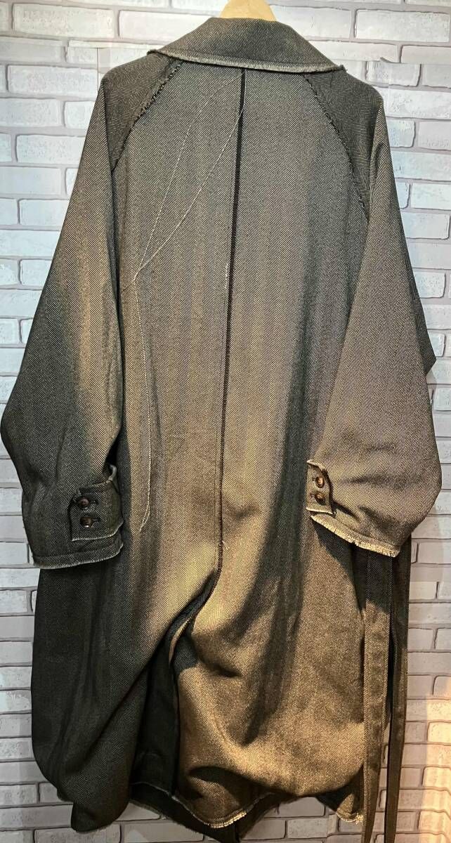 KOOL クール ダッフルコート ロング丈 ヘリンボーン牛革 Mサイズ グレー