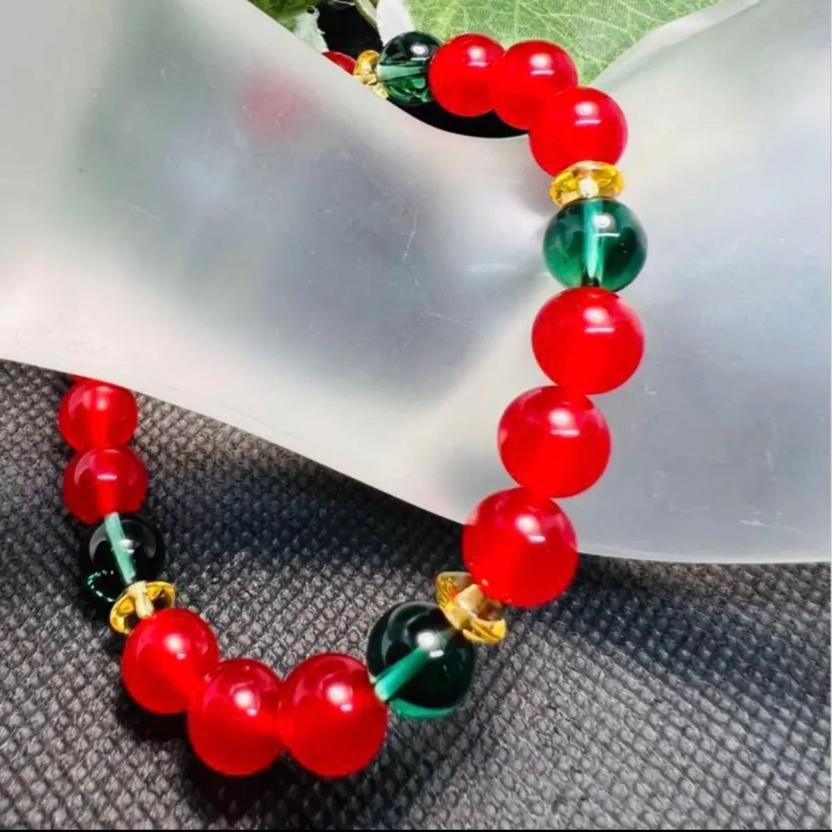 幸福呼ぶ奇石❣️緑水晶&秘紅石ブレスレット金運アップ 臨時收入