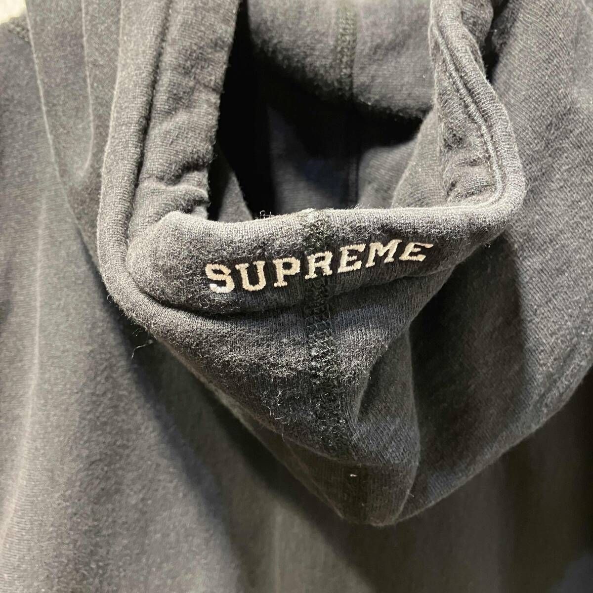 Supreme パーカーキルトレザーSロゴフーディー Lサイズ ブラック