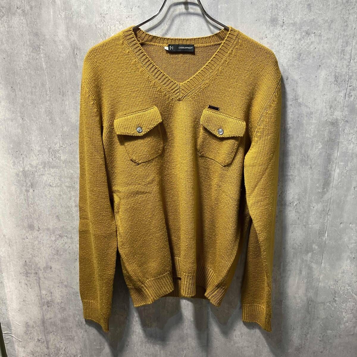 DSQUARED2／knit／ポケットデザインVネックニット サイズL イエロー系