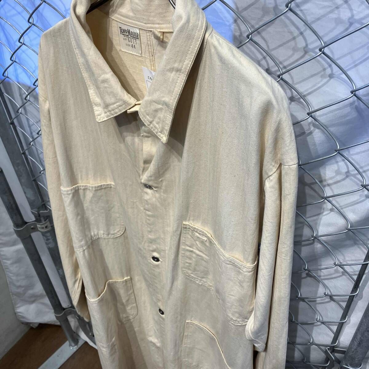 TOPPMASTER 古着 ヘリンボーン ショップコート ホワイト XL トップマスター 