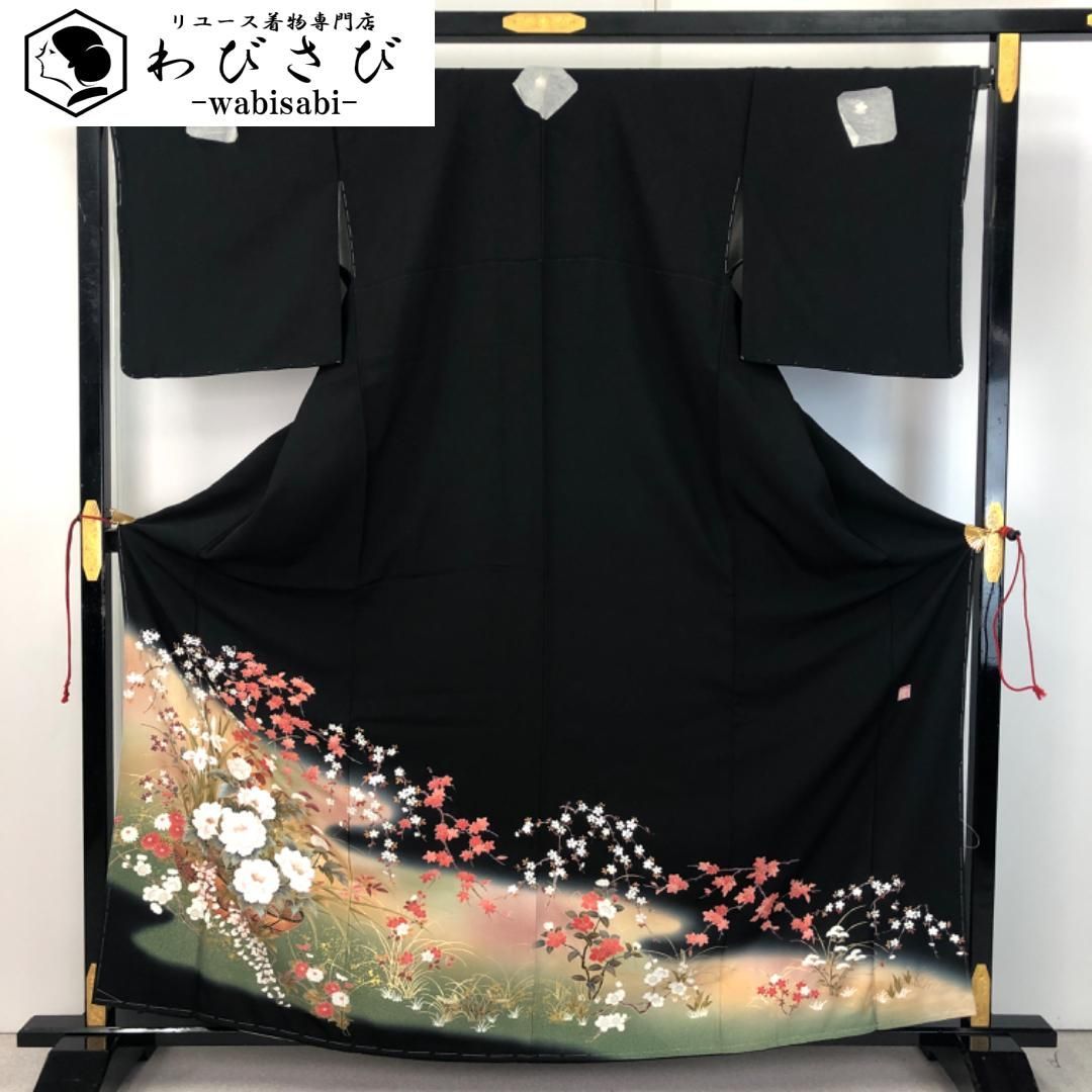 黒留袖 作家物 四季の花模様 縮緬 金彩 しつけ糸 K-5196 【公式通販】
