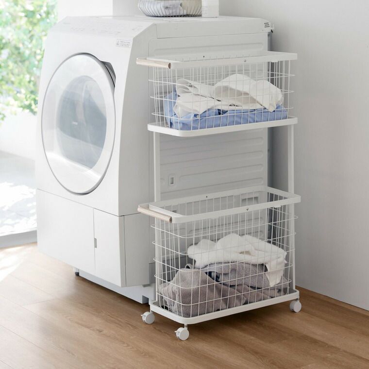 山崎実業 tosca ランドリーワゴン バスケット トスカ スリム 10379 ホワイト ランドリーバスケット 2段 洗濯かご 洗濯カゴ ランドリーラック ランドリー収納 洗濯機横 洗濯物 脱衣所 yamazaki