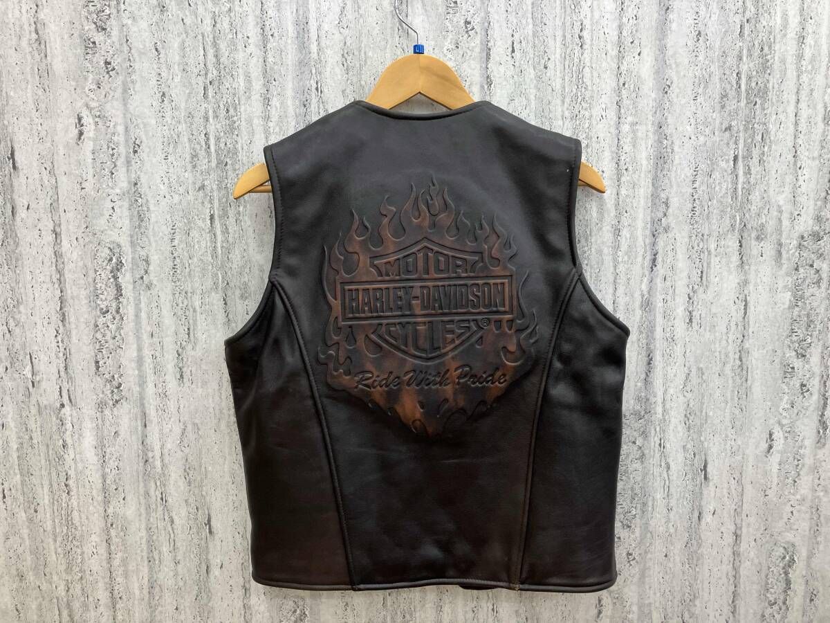 HARLEY DAVIDSON ハーレーダビッドソン レザー ベスト ブラウン L