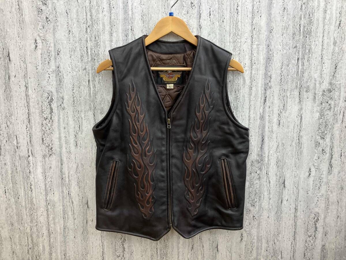 HARLEY ハーレーダビッドソン レザー ベスト ブラウン Lサイズ 50087