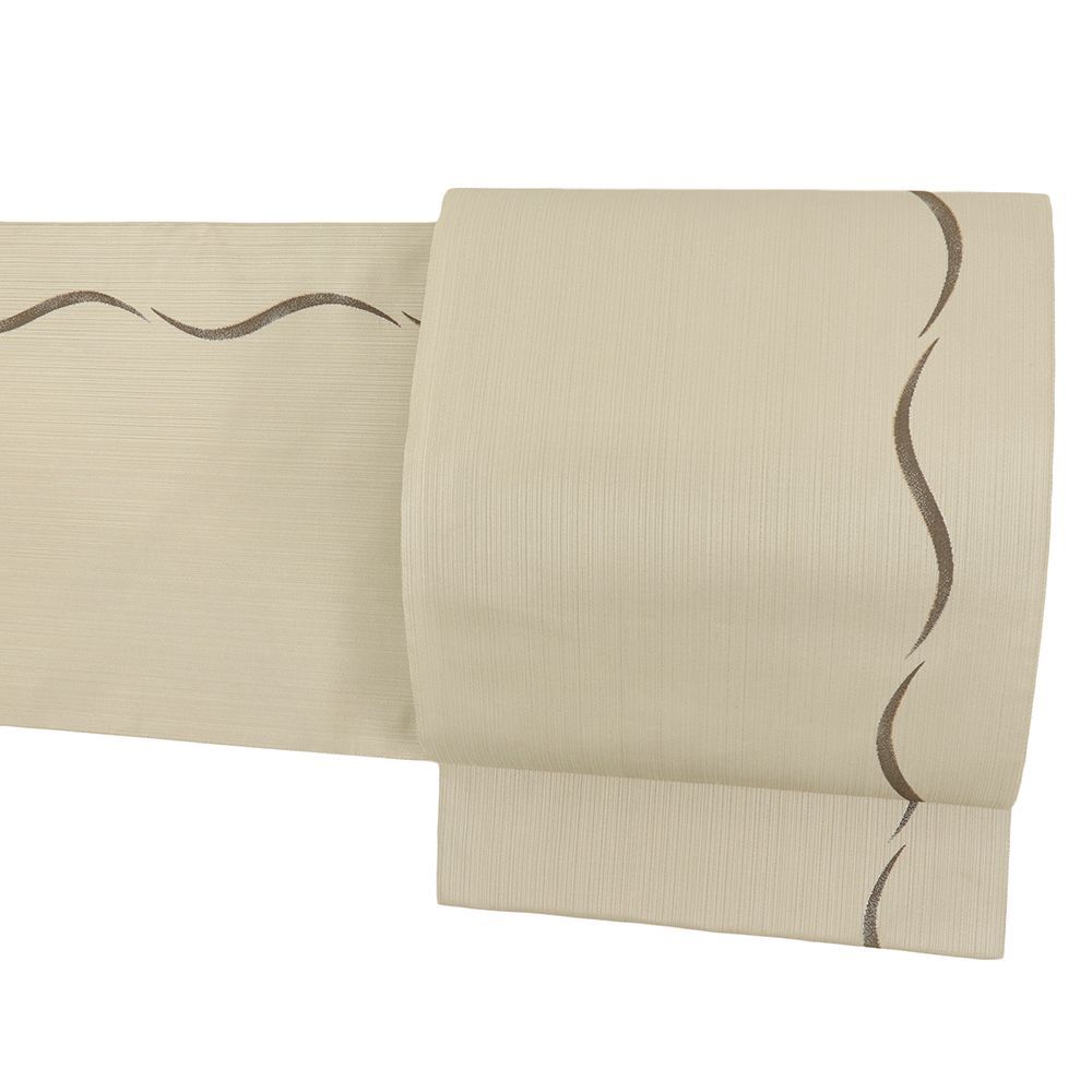 袋帯 織楽浅野 中古 カジュアル 正絹 ベージュ 茶 流水 金糸