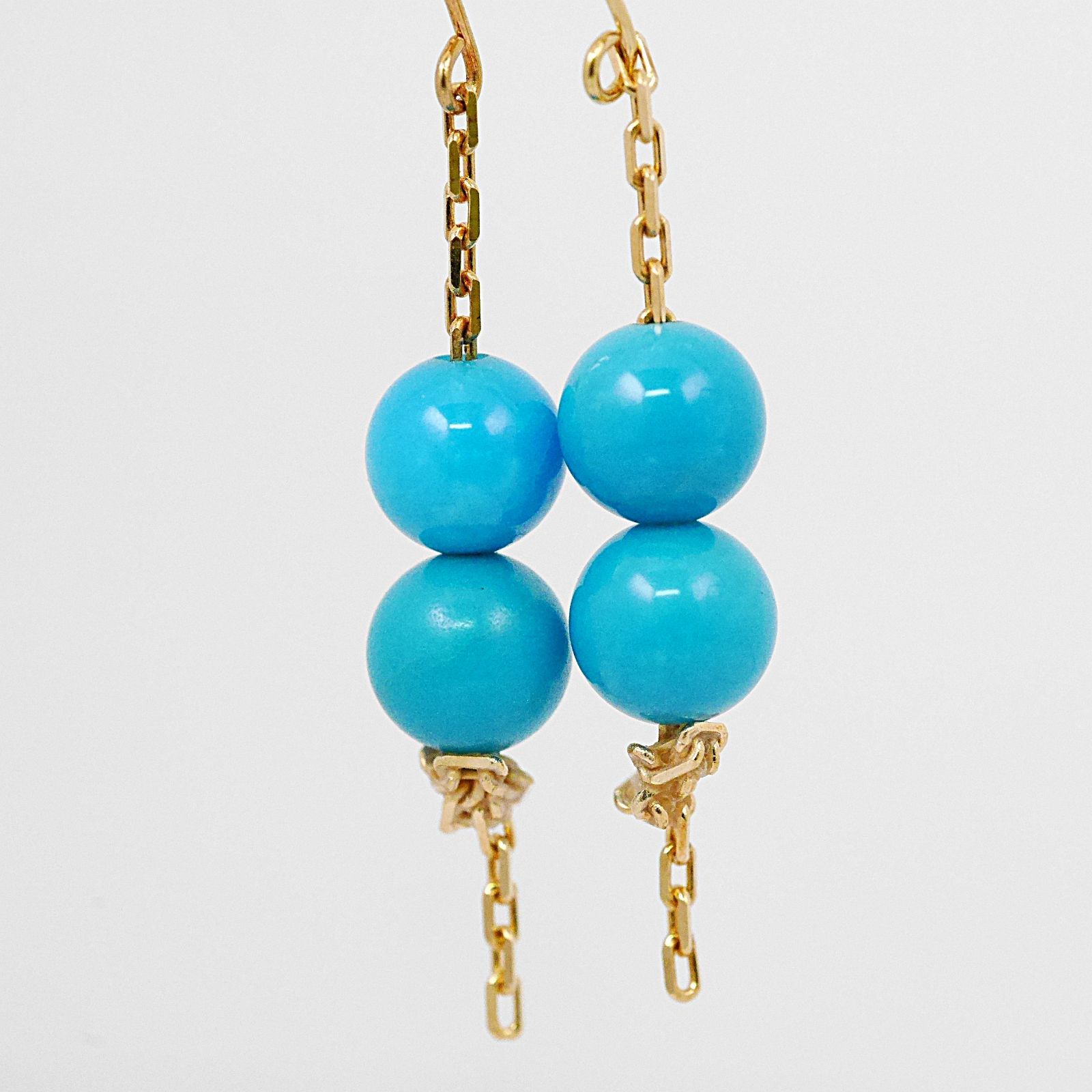 K18》ビューティーターコイズ 最新 ラウンドチェーンピアス 1.7g 2025